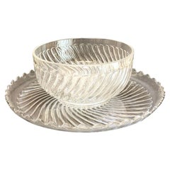 Large Baccarat Depose Cut Glass Centerpiece Punch Bowl with Underplate, Rippled