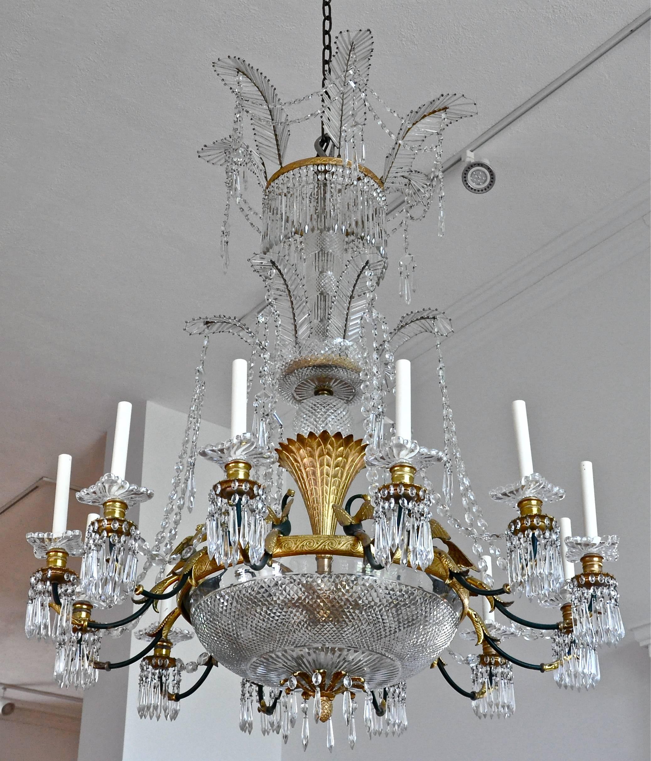 French Large Baccarat Neoclassical Crystal and Ormolu Chandelier