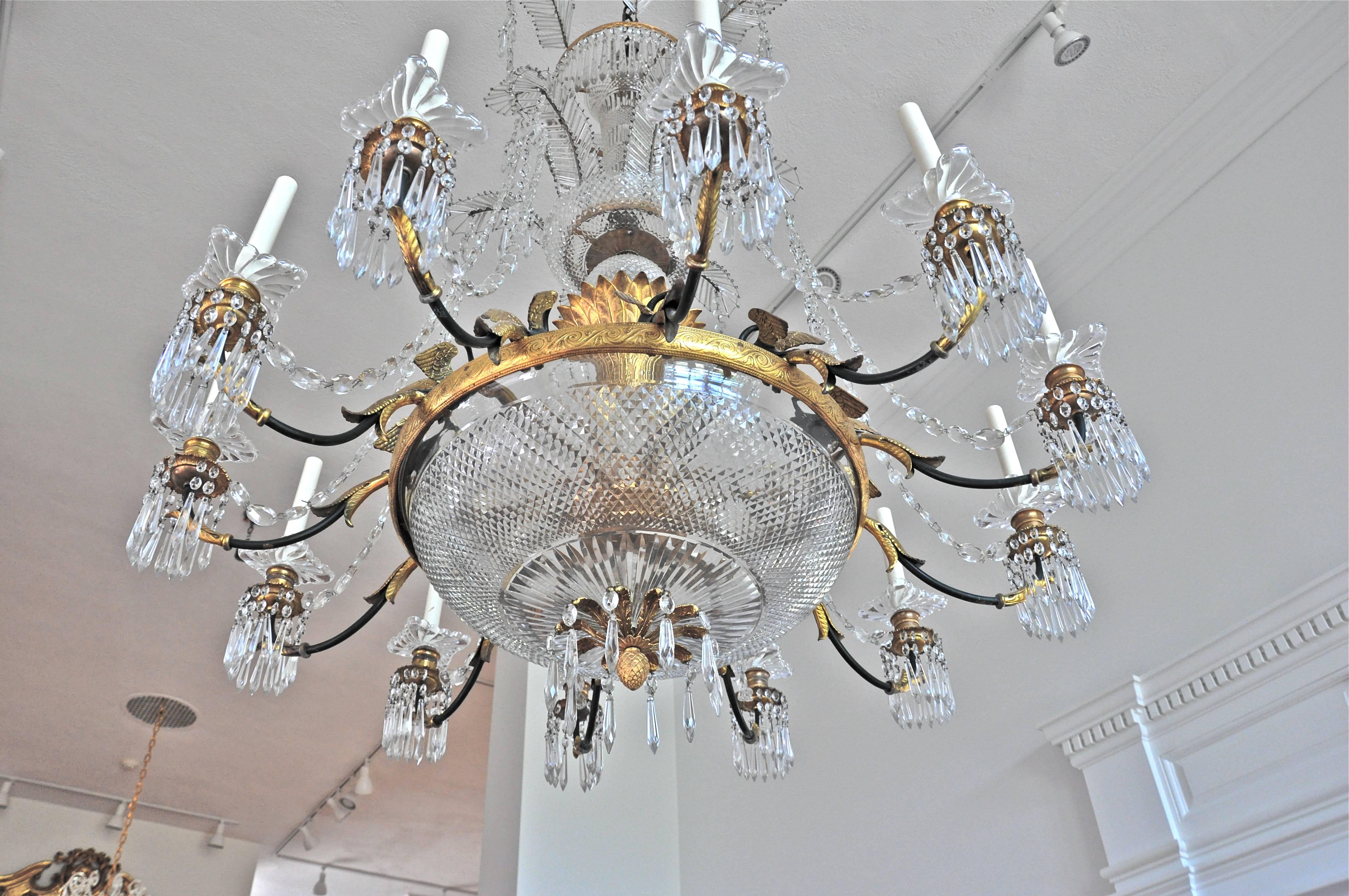 Gilt Large Baccarat Neoclassical Crystal and Ormolu Chandelier
