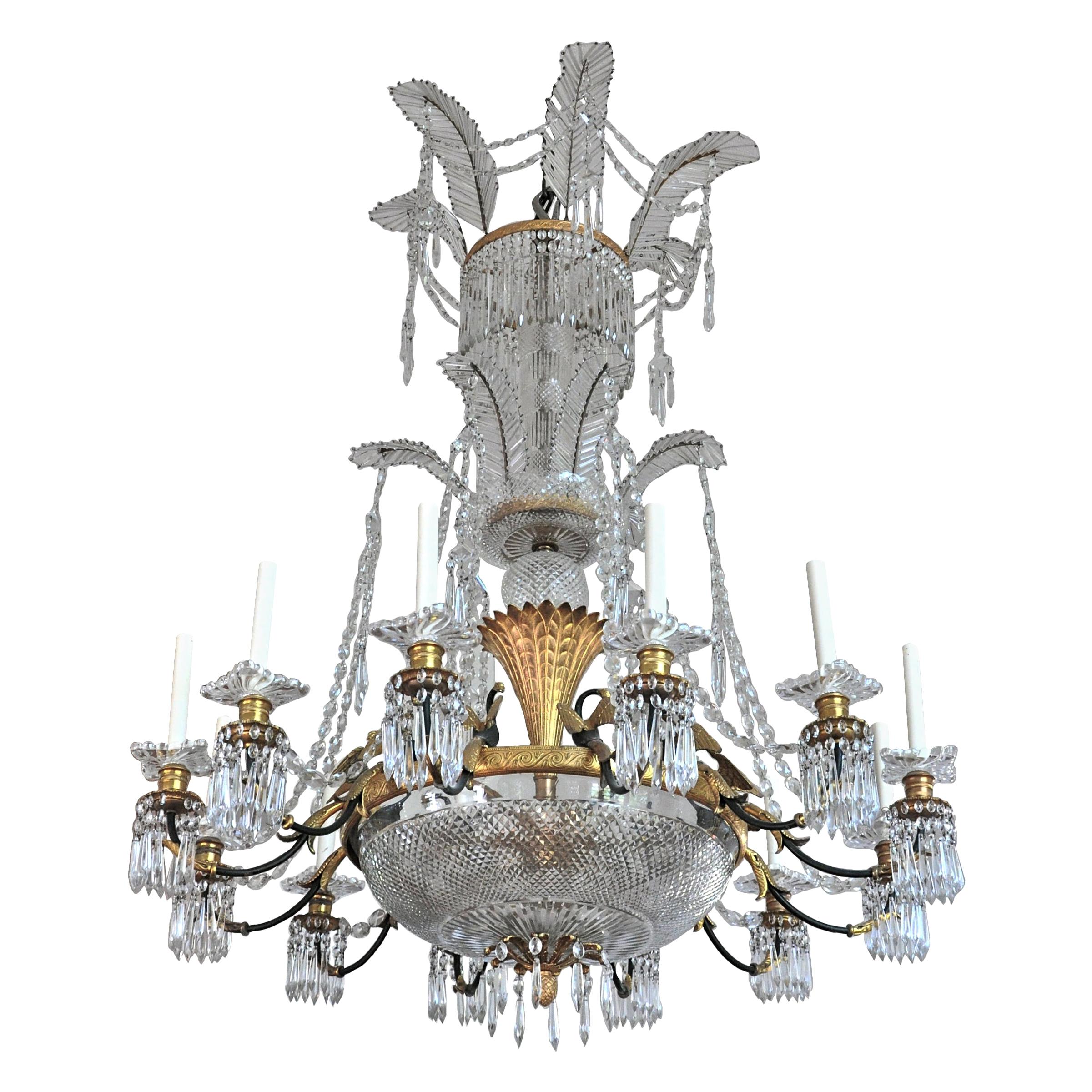 Large Baccarat Neoclassical Crystal and Ormolu Chandelier