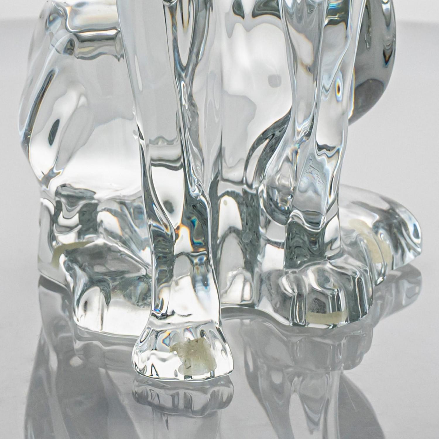 Mid-Century Modern Large Baccarat Signed Crystal Leopard Sculpture, France For Sale