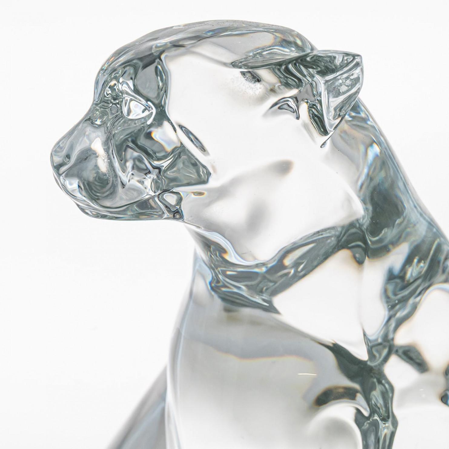 French Large Baccarat Signed Crystal Leopard Sculpture, France For Sale