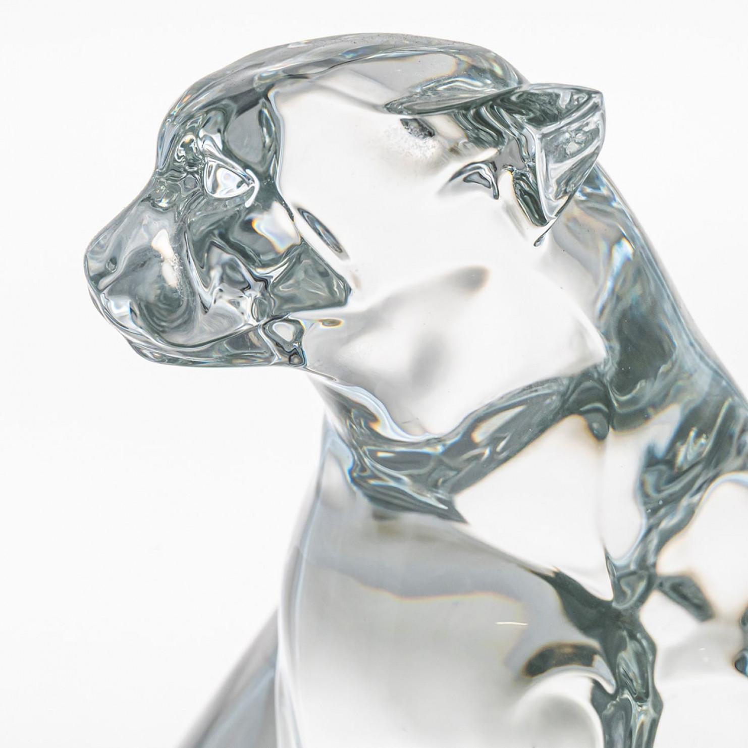 Francese Large Baccarat Signed Crystal Leopard Sculpture, France in vendita