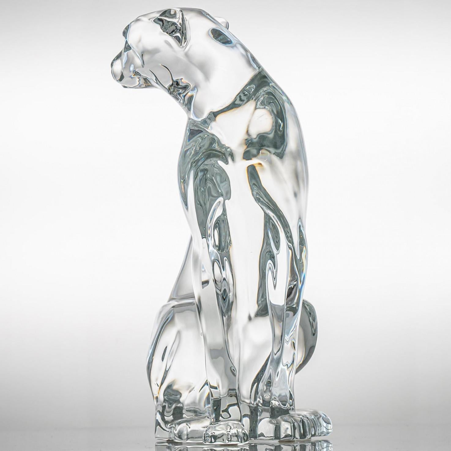 Other Large Baccarat Signed Crystal Leopard Sculpture, France For Sale