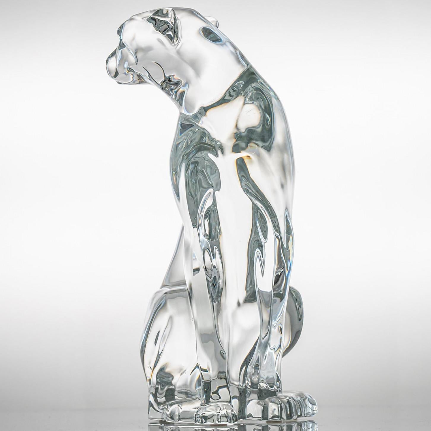 Altro Large Baccarat Signed Crystal Leopard Sculpture, France in vendita