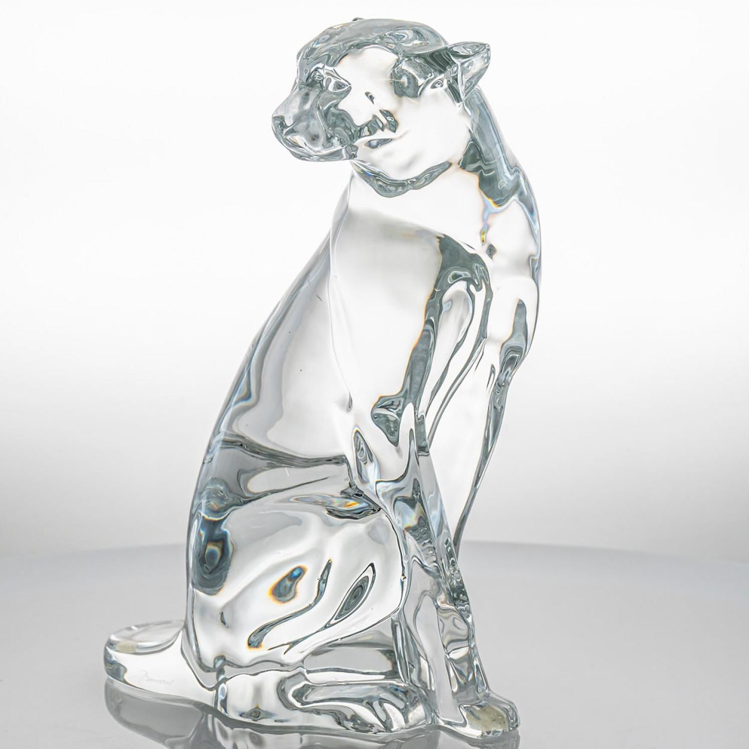 Large Baccarat Signed Crystal Leopard Sculpture, France In Good Condition For Sale In Rijssen, NL