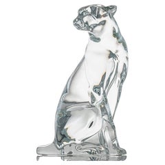 Large Baccarat Signed Crystal Leopard Sculpture, France