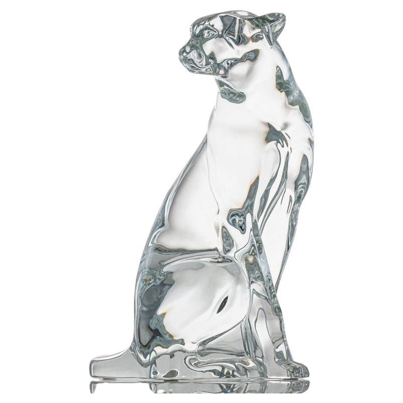 Large Baccarat Signed Crystal Leopard Sculpture, France