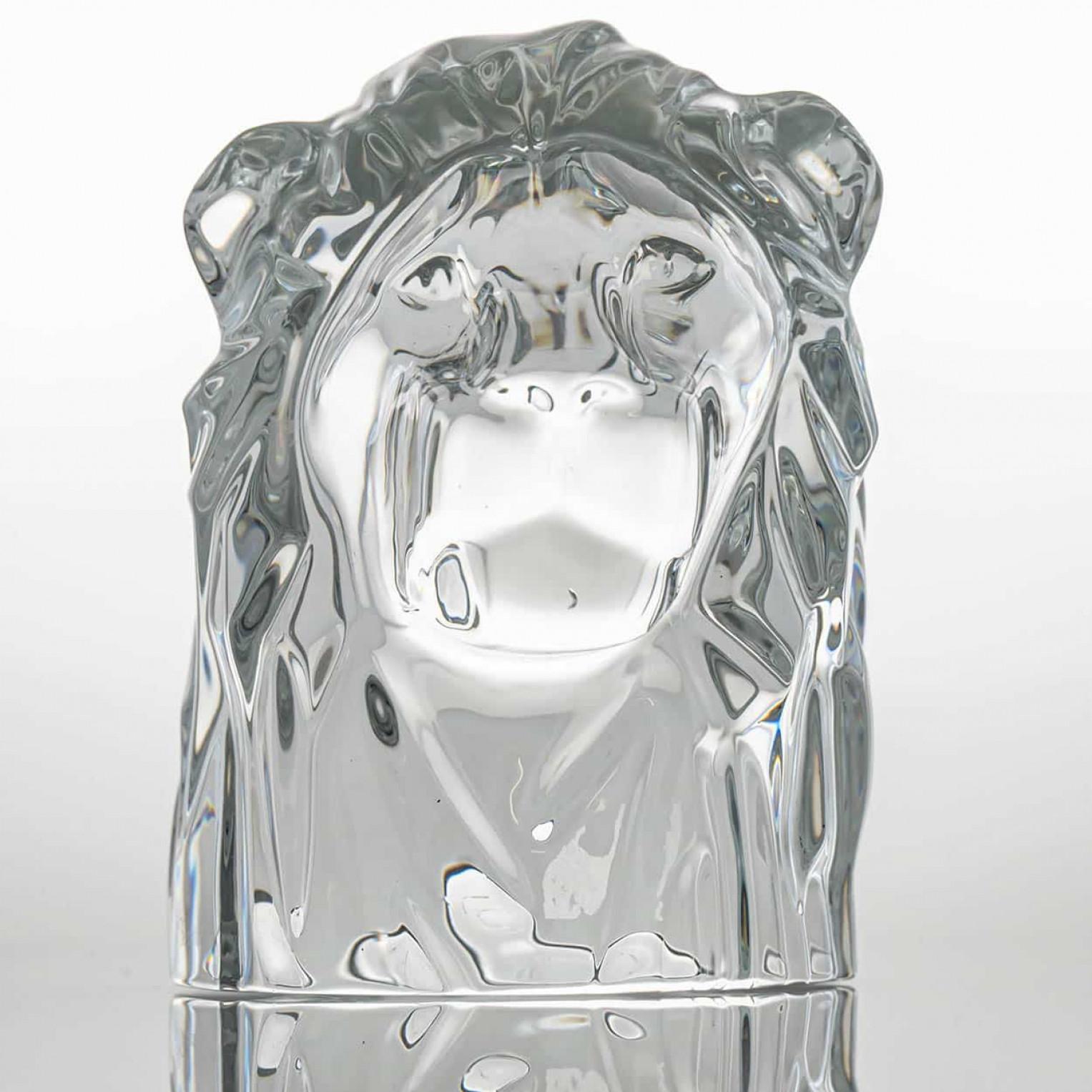 Mid-Century Modern Large Baccarat Signed Crystal Lion Head Sculpture, France For Sale