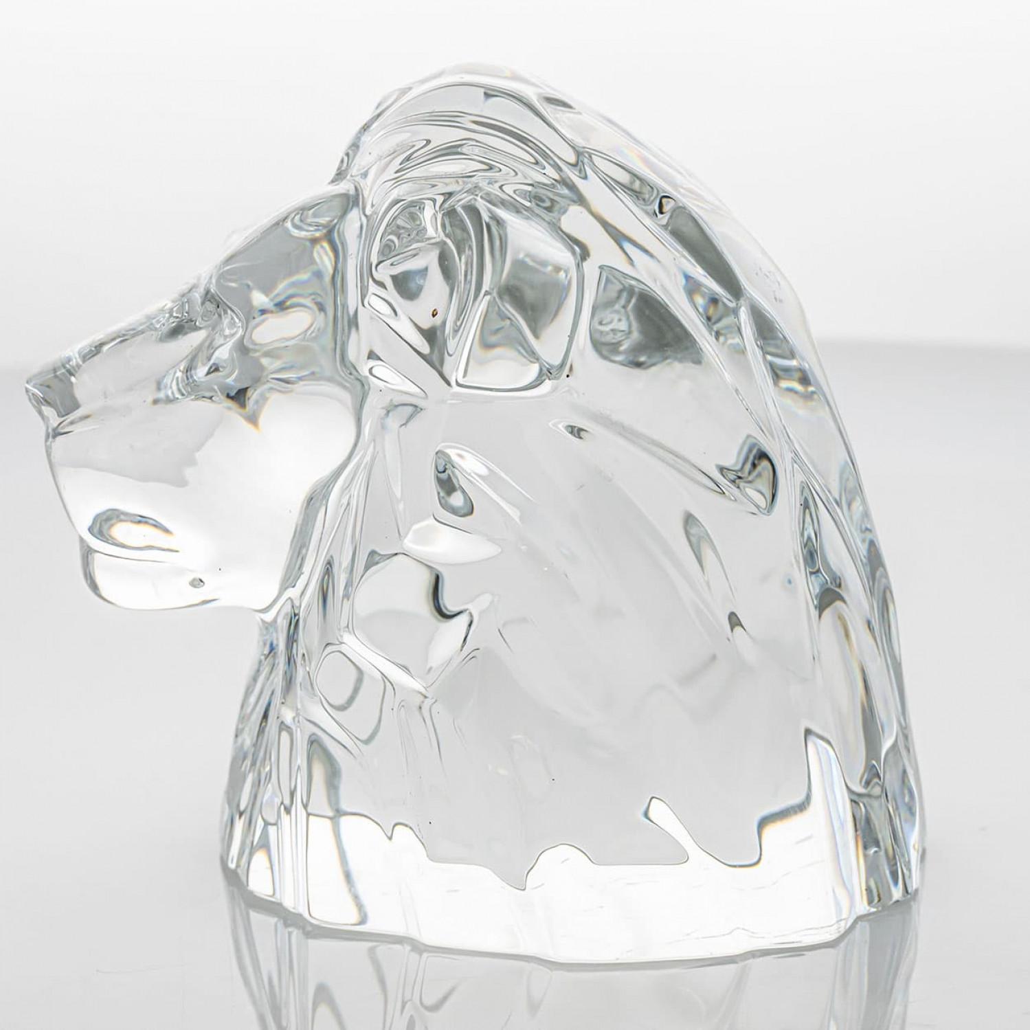 Other Large Baccarat Signed Crystal Lion Head Sculpture, France For Sale