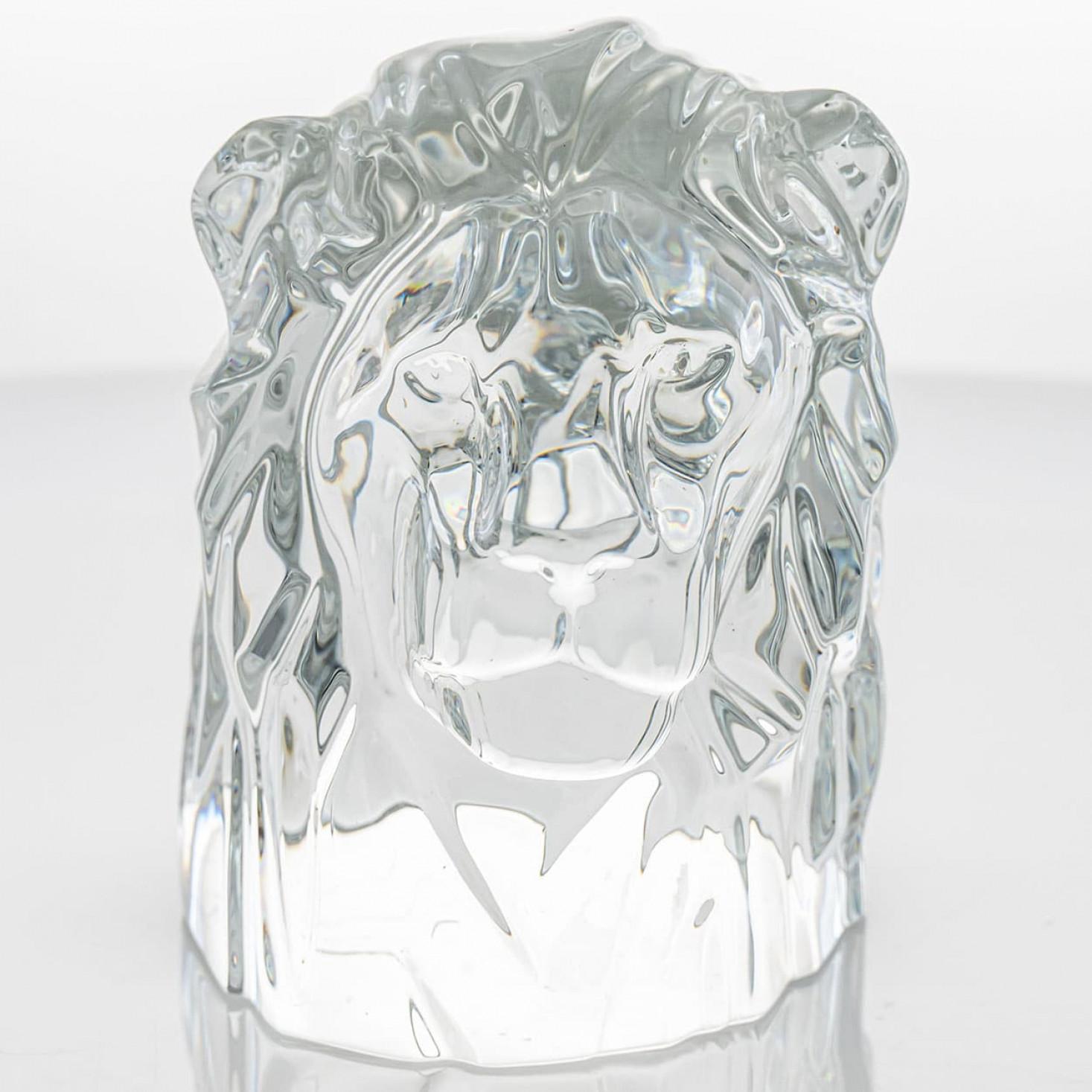 Late 20th Century Large Baccarat Signed Crystal Lion Head Sculpture, France For Sale