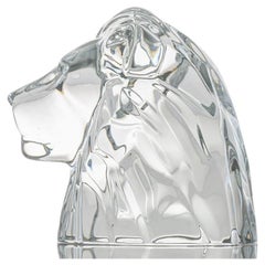Large Baccarat Signed Crystal Lion Head Sculpture, France