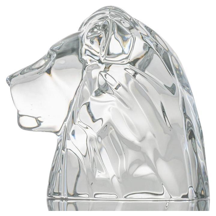 Large Baccarat Signed Crystal Lion Head Sculpture, France