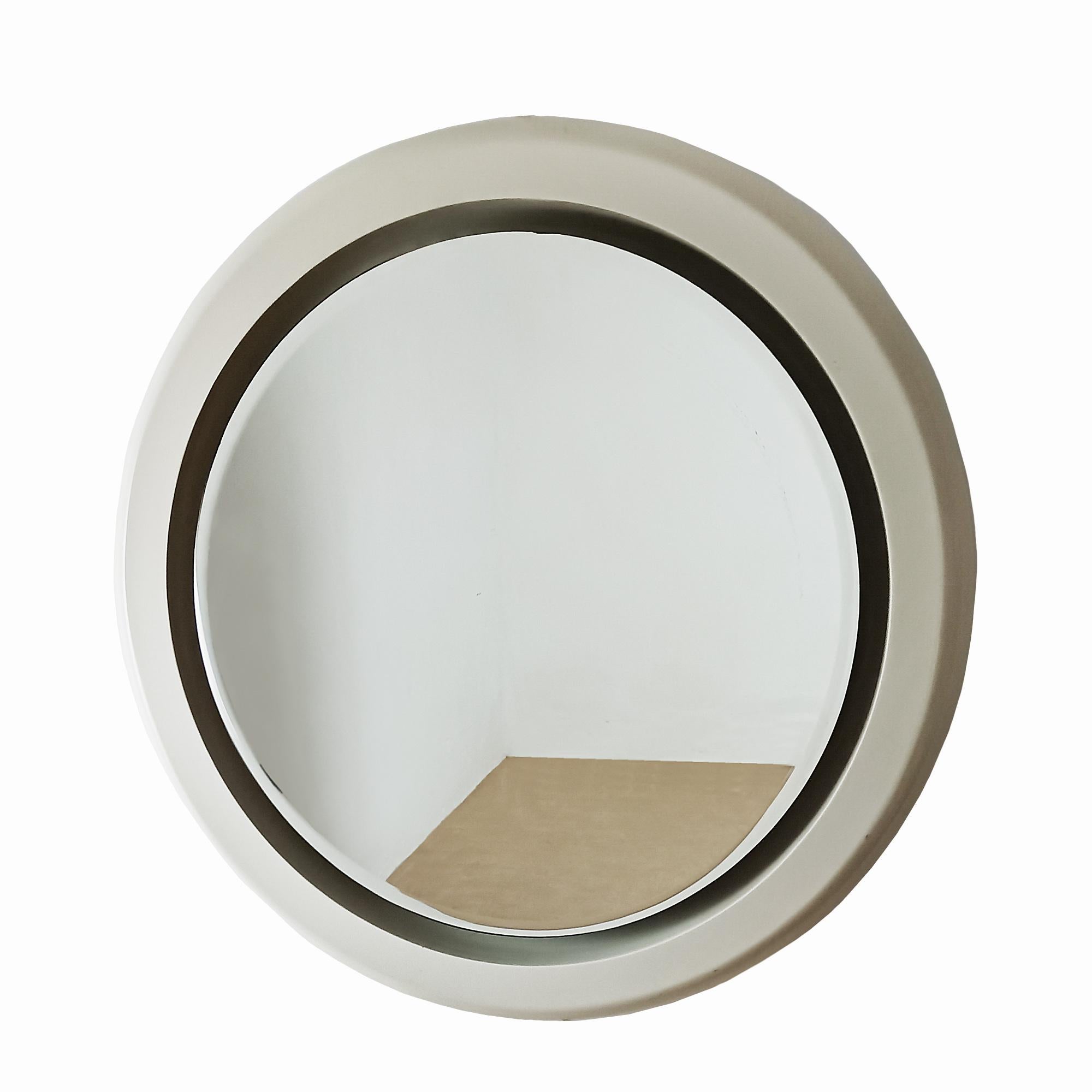 Italian Large Mid-Century Modern Backlit Mirror in Lacquered Wood - Italy, 1970 For Sale