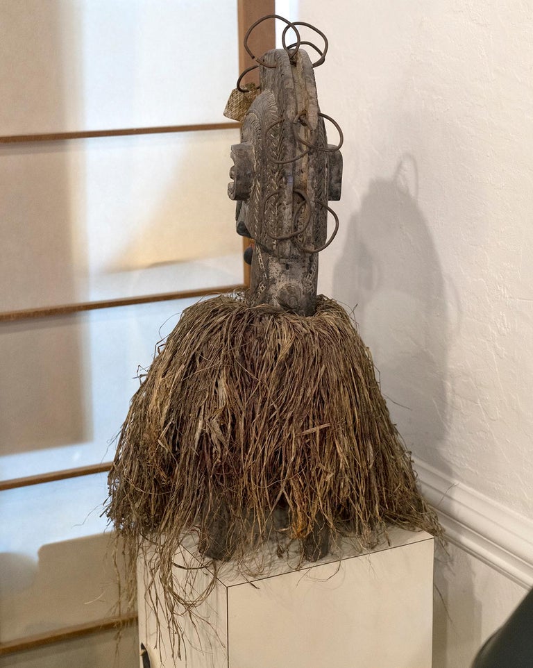 20th Century Large Baga Nimba Carved Wood and Raffia Headdress or Mask, Guinea-Bissau 20th C For Sale