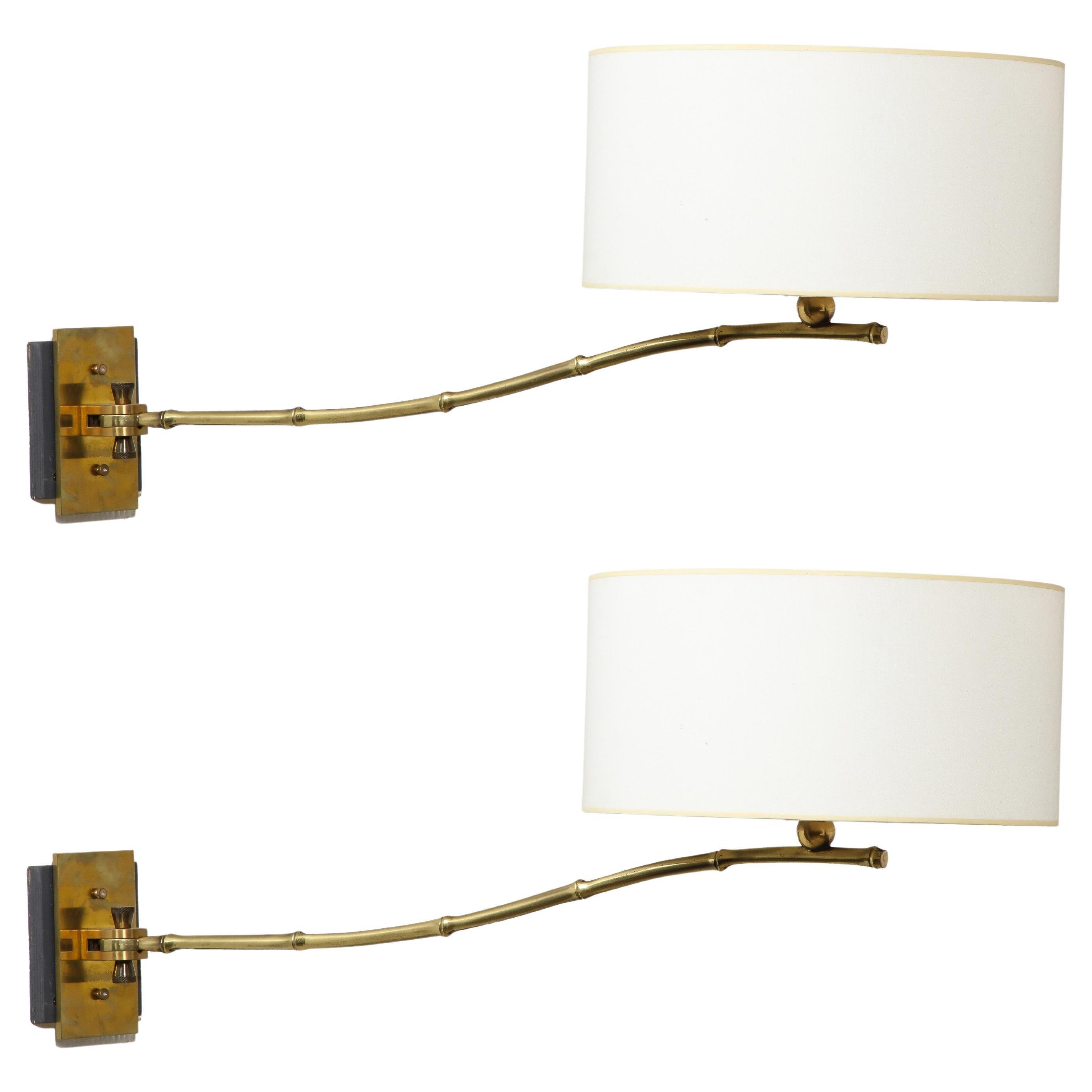 Large Bronze Bagues Bamboo Swing Sconces, France 1950's For Sale