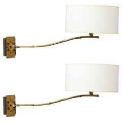 Large Bronze Bagues Bamboo Swing Sconces, France 1950's