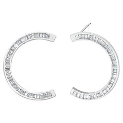 Large Baguette Diamond 6.60 Carat Crescent Moon White Gold Earrings 1.20 Inch 