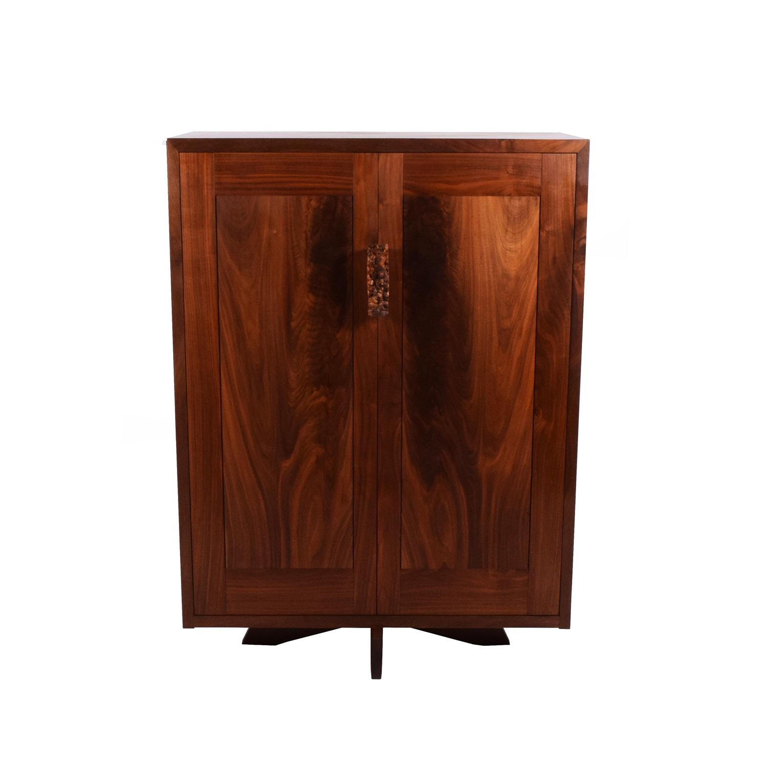 American black walnut large cabinet freestanding with two doors and five shelves burl handle D 4