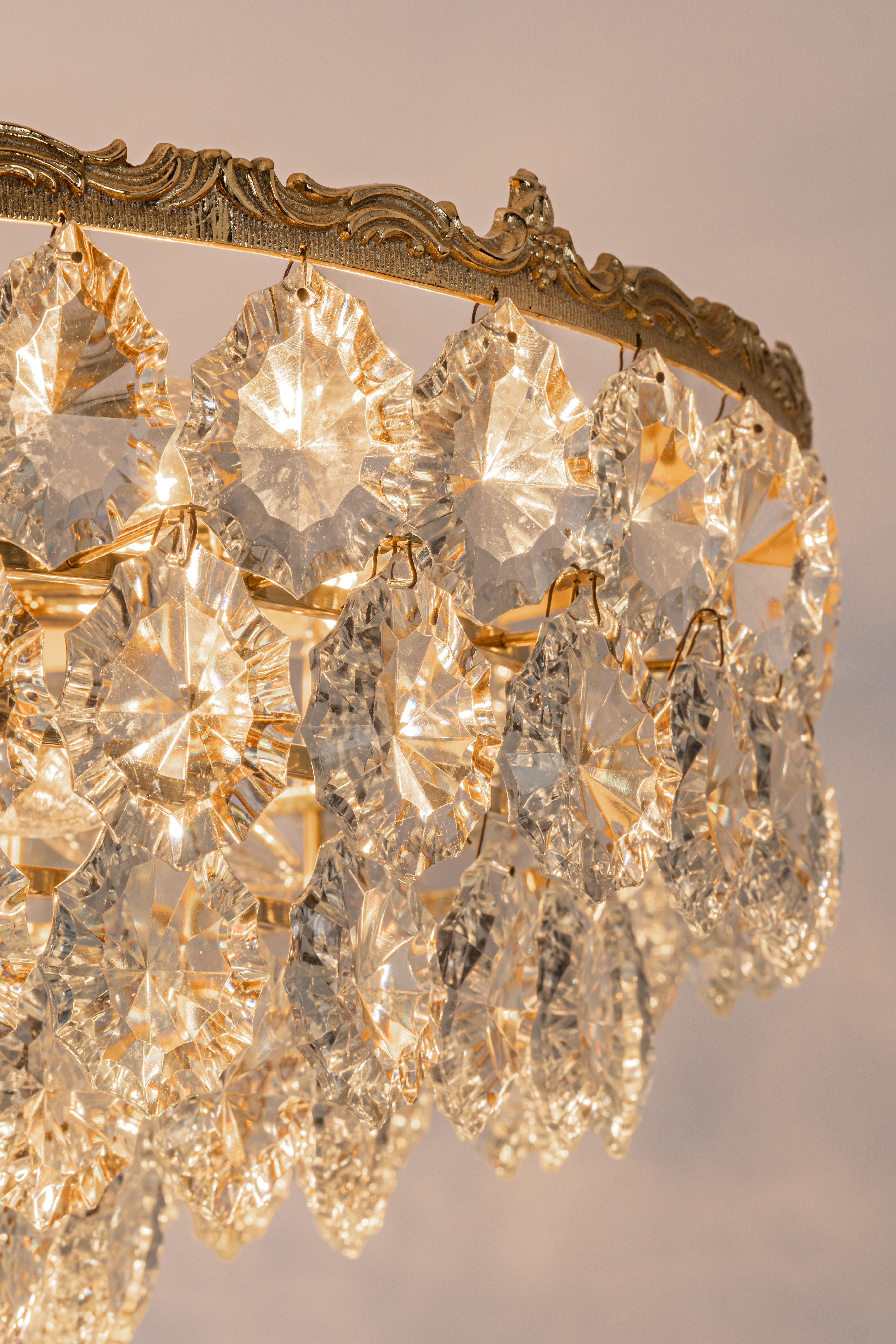 Large Bakalowits Chandelier, Brass and Crystal Glass, Austria, 1960s For Sale 5