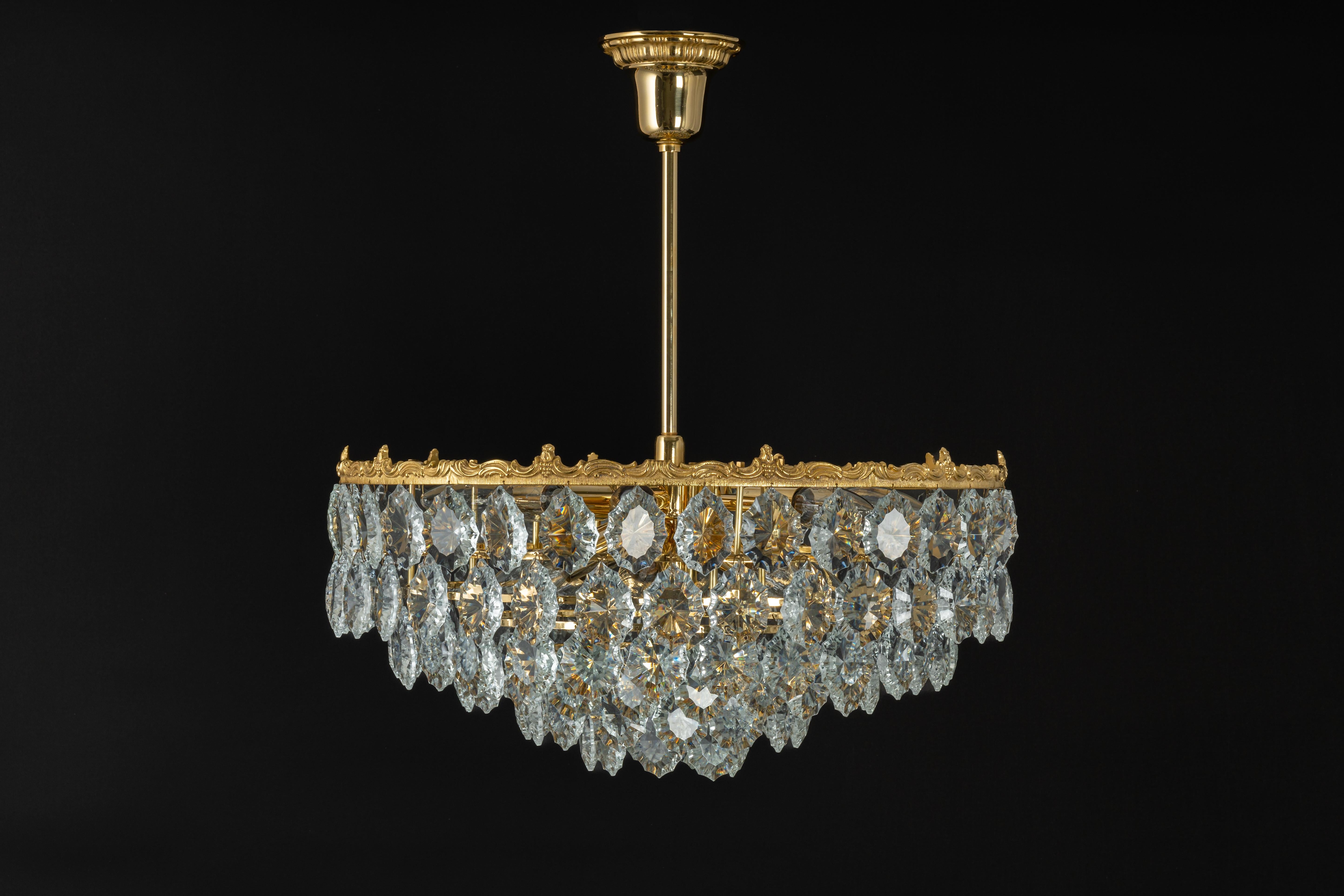 Large Bakalowits Chandelier, Brass and Crystal Glass, Austria, 1960s For Sale 7