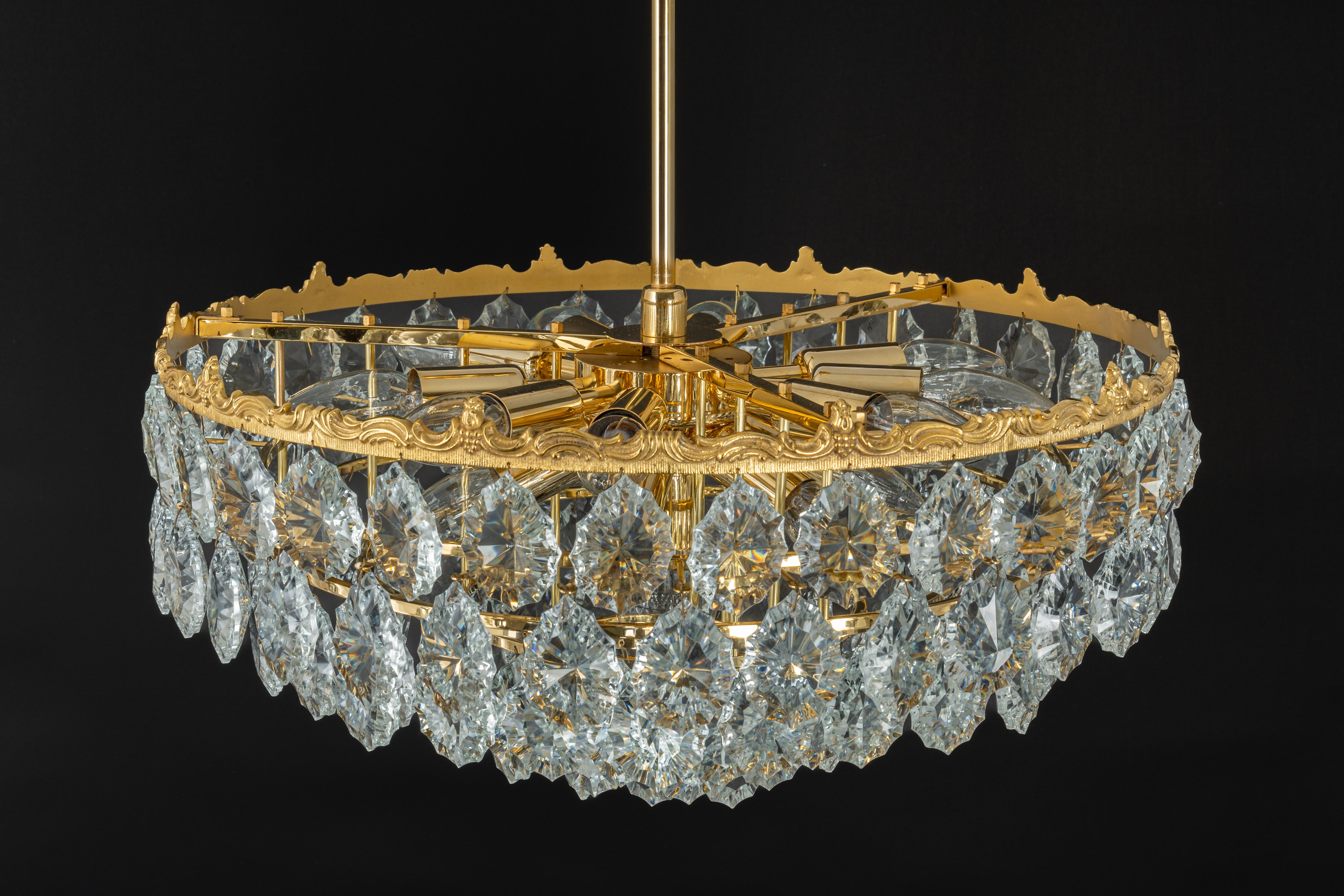 Large Bakalowits Chandelier, Brass and Crystal Glass, Austria, 1960s For Sale 8