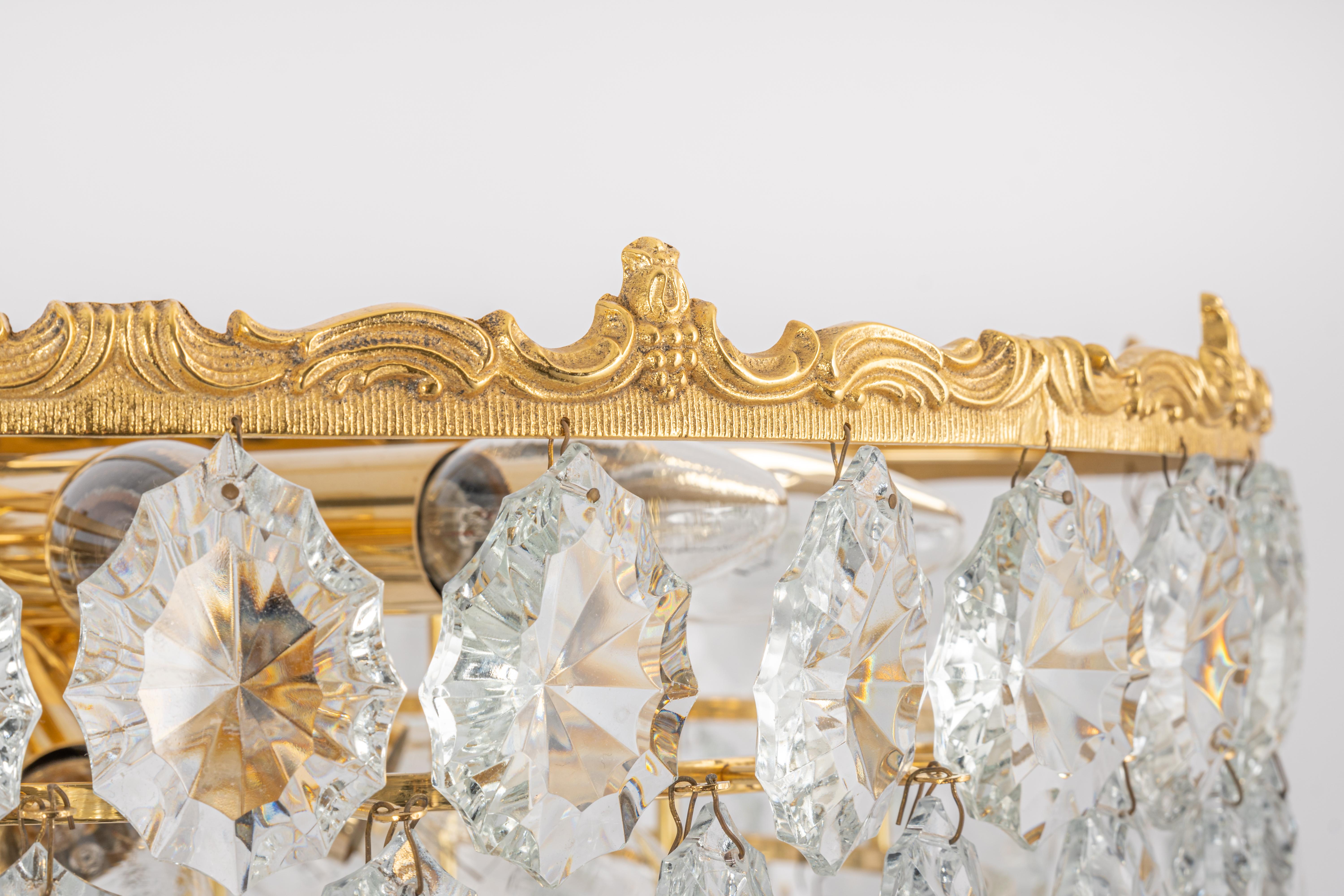 Large Bakalowits Chandelier, Brass and Crystal Glass, Austria, 1960s For Sale 1