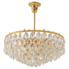 Large Bakalowits Chandelier, Brass and Crystal Glass, Austria, 1960s