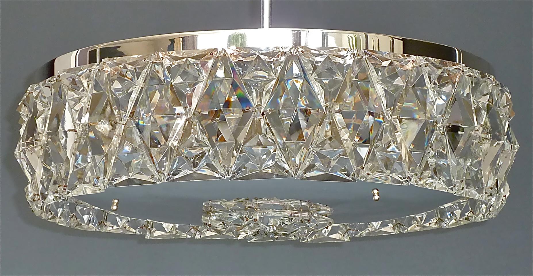 Large Bakalowits Semi Flush Mount Chandelier Silver Crystal Glass 1950s Lobmeyr For Sale 2