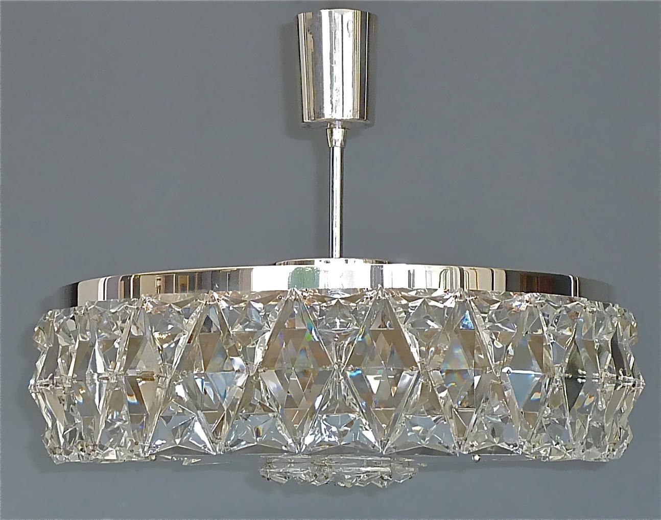 Large Bakalowits Semi Flush Mount Chandelier Silver Crystal Glass 1950s Lobmeyr For Sale 3