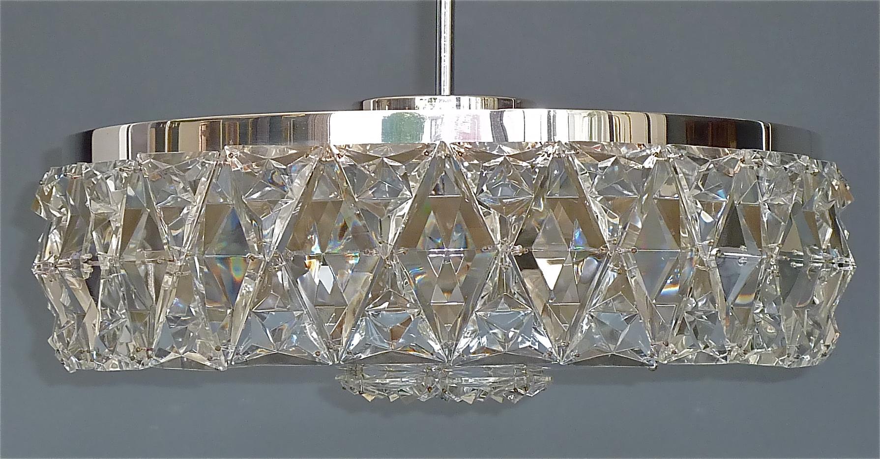 Large Bakalowits Semi Flush Mount Chandelier Silver Crystal Glass 1950s Lobmeyr For Sale 4