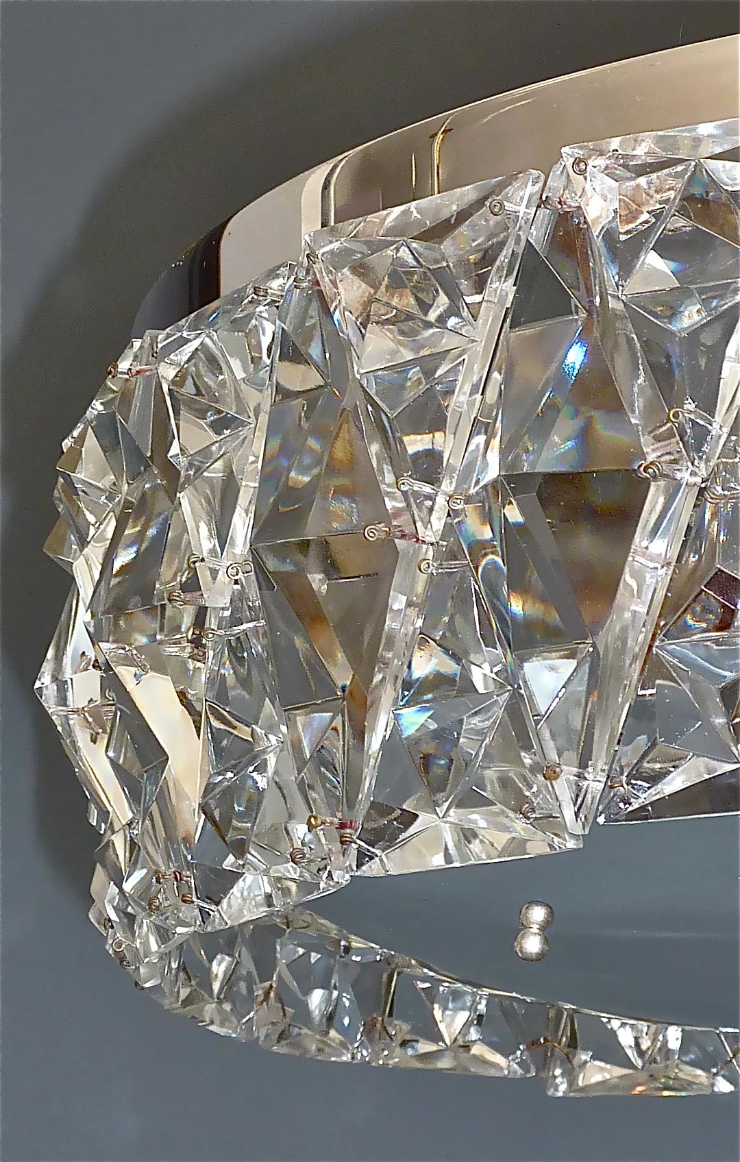 Large Bakalowits Semi Flush Mount Chandelier Silver Crystal Glass 1950s Lobmeyr For Sale 5