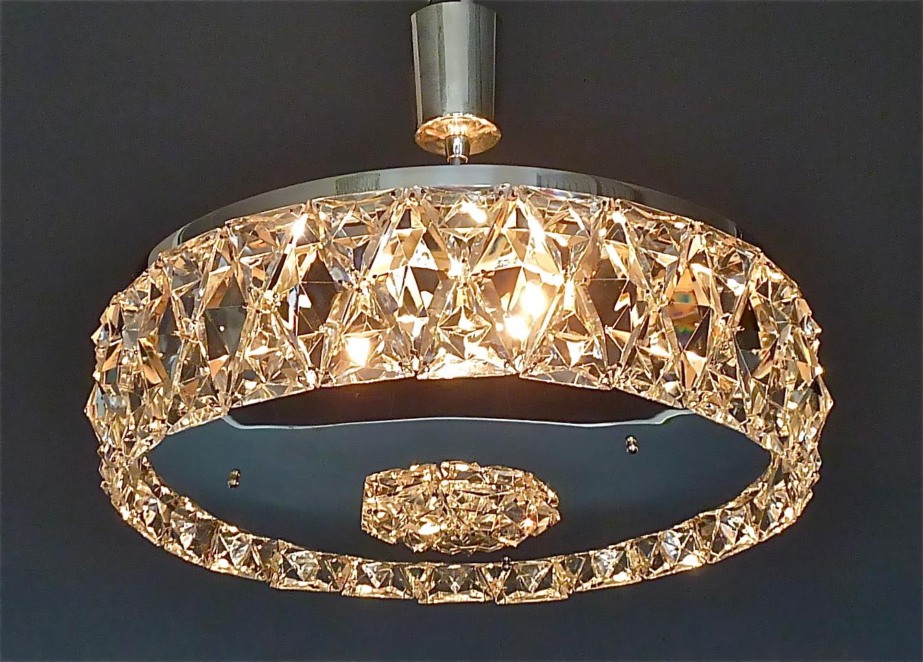 Large Bakalowits Semi Flush Mount Chandelier Silver Crystal Glass 1950s Lobmeyr For Sale 11