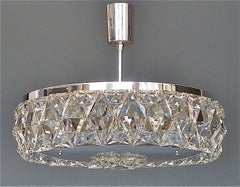 Large Bakalowits Semi Flush Mount Chandelier Silver Crystal Glass 1950s Lobmeyr