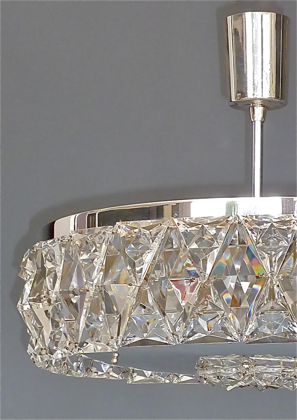 Austrian Large Bakalowits Semi Flush Mount Chandelier Silver Crystal Glass 1950s Lobmeyr For Sale