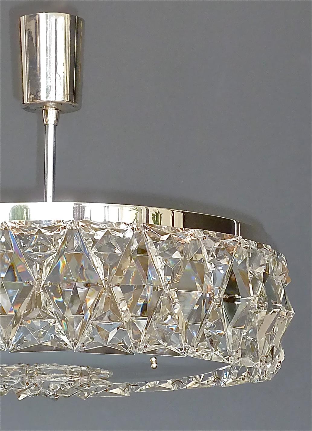 Faceted Large Bakalowits Semi Flush Mount Chandelier Silver Crystal Glass 1950s Lobmeyr For Sale