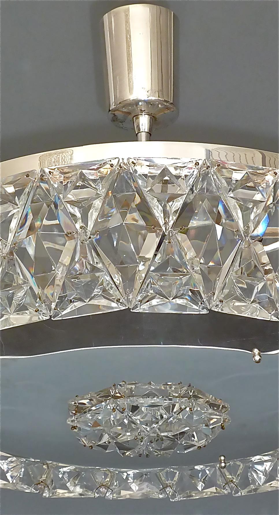 Großer Bakalowits Halbflush Mount-Kronleuchter aus Silberkristallglas, 1950er Jahre, Lobmeyr (Mitte des 20. Jahrhunderts) im Angebot