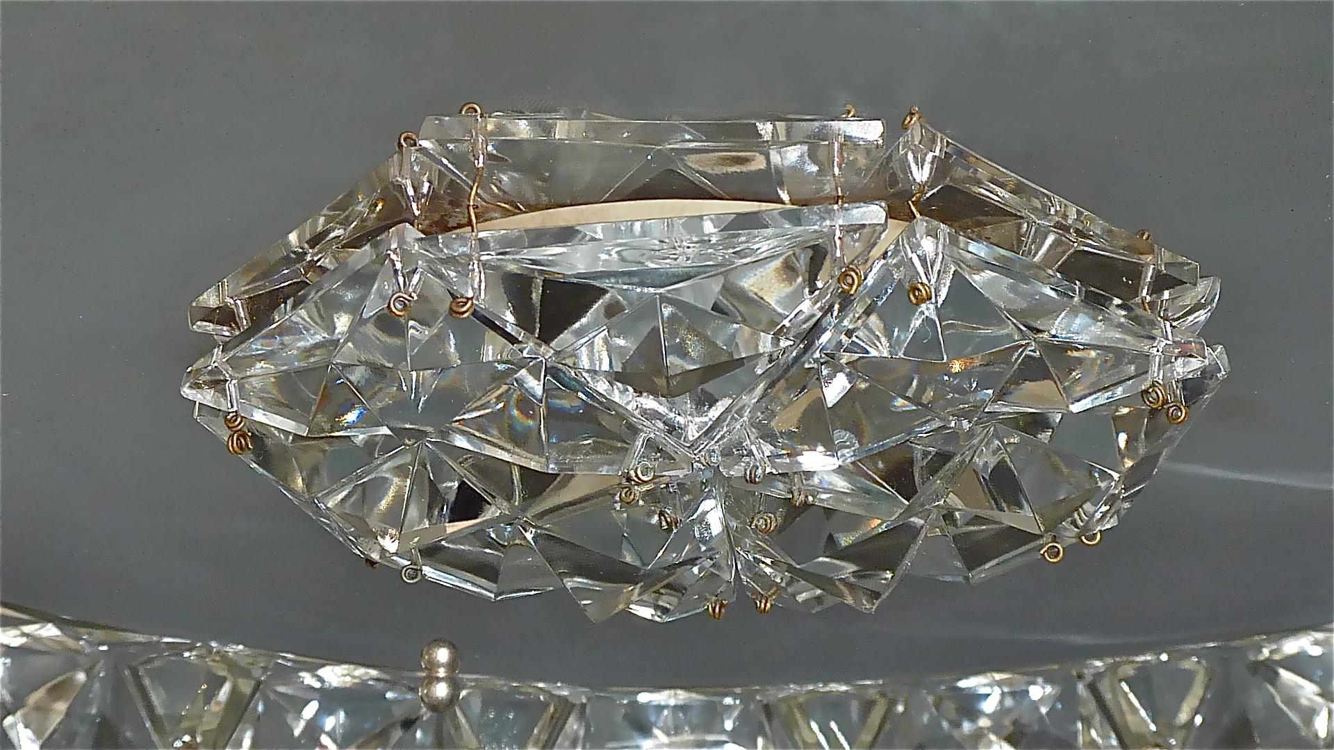 Metal Large Bakalowits Semi Flush Mount Chandelier Silver Crystal Glass 1950s Lobmeyr For Sale