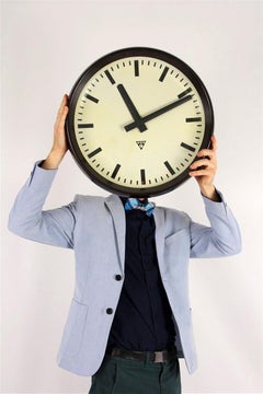 Large Bakelite Railway Clock by Pragotron, 1950s