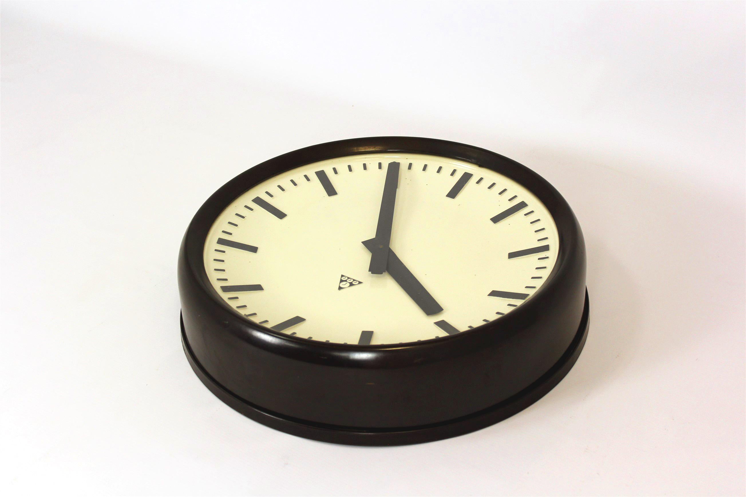 Large Bakelite Railway Clock from Pragotron, 1950s 1