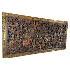 Large Balinese Carved Wooden Panel Rama and Sita, circa 1920