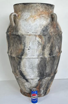 Large Balinese Gray White Terracotta Urn with Handles