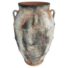 Large Balinese Gray White Terracotta Urn with Handles