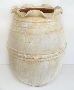 Large Balinese Scalloped Lip Unglazed Terracotta Planter, White-Washed Finish