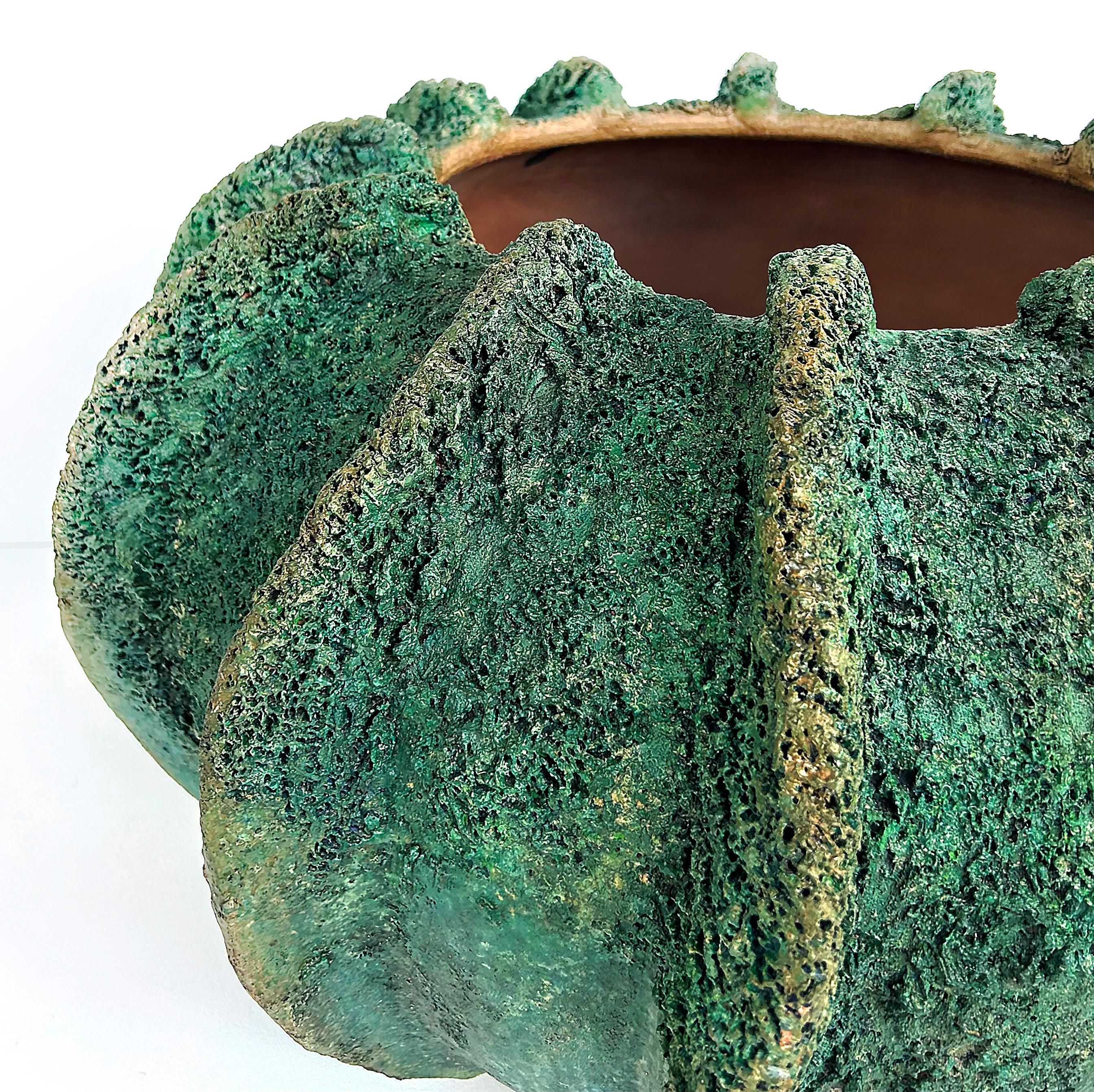 Indonesian Large Balinese Teal Fluted Terracotta Planter For Sale