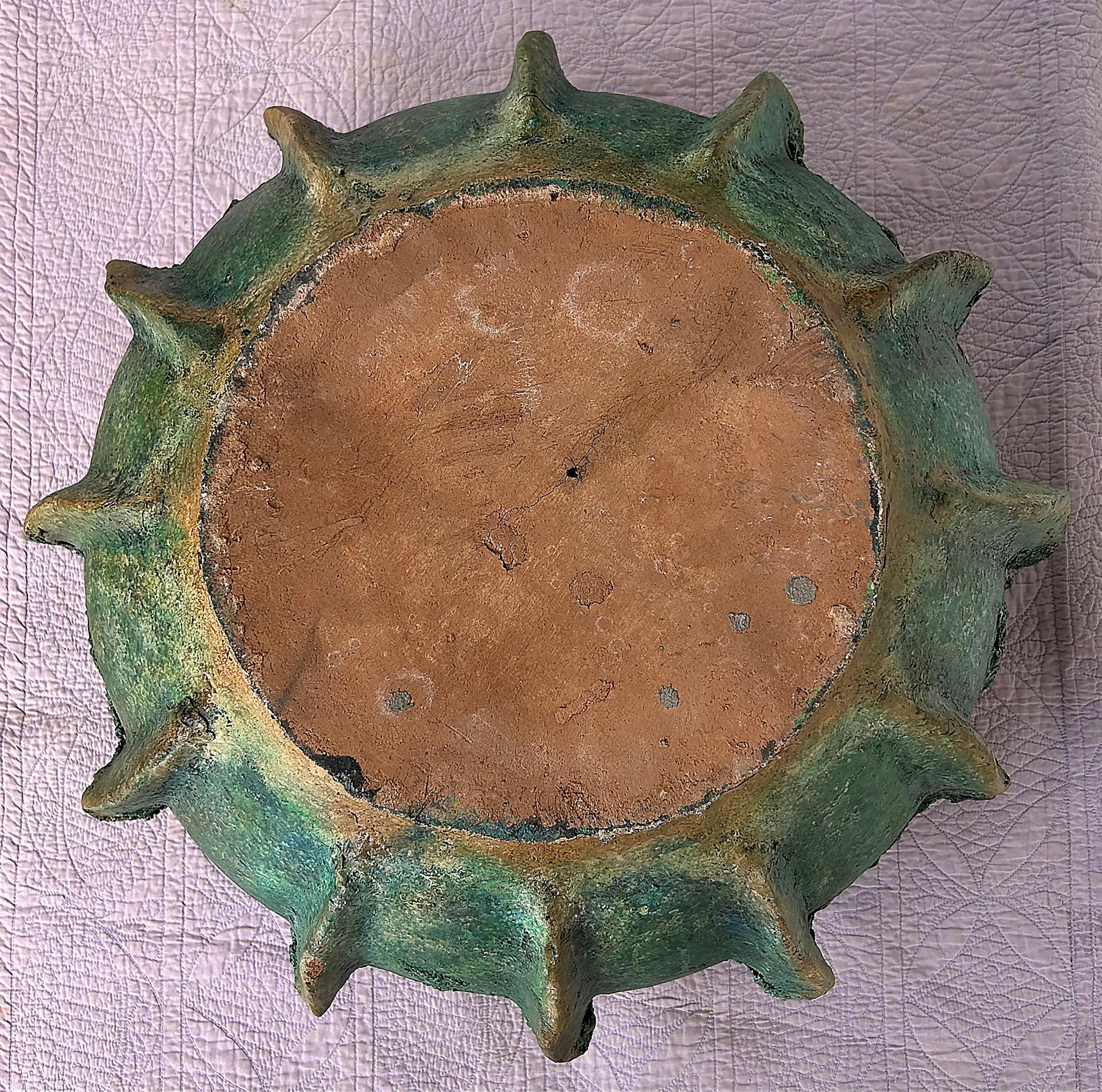 Contemporary Large Balinese Teal Fluted Terracotta Planter For Sale