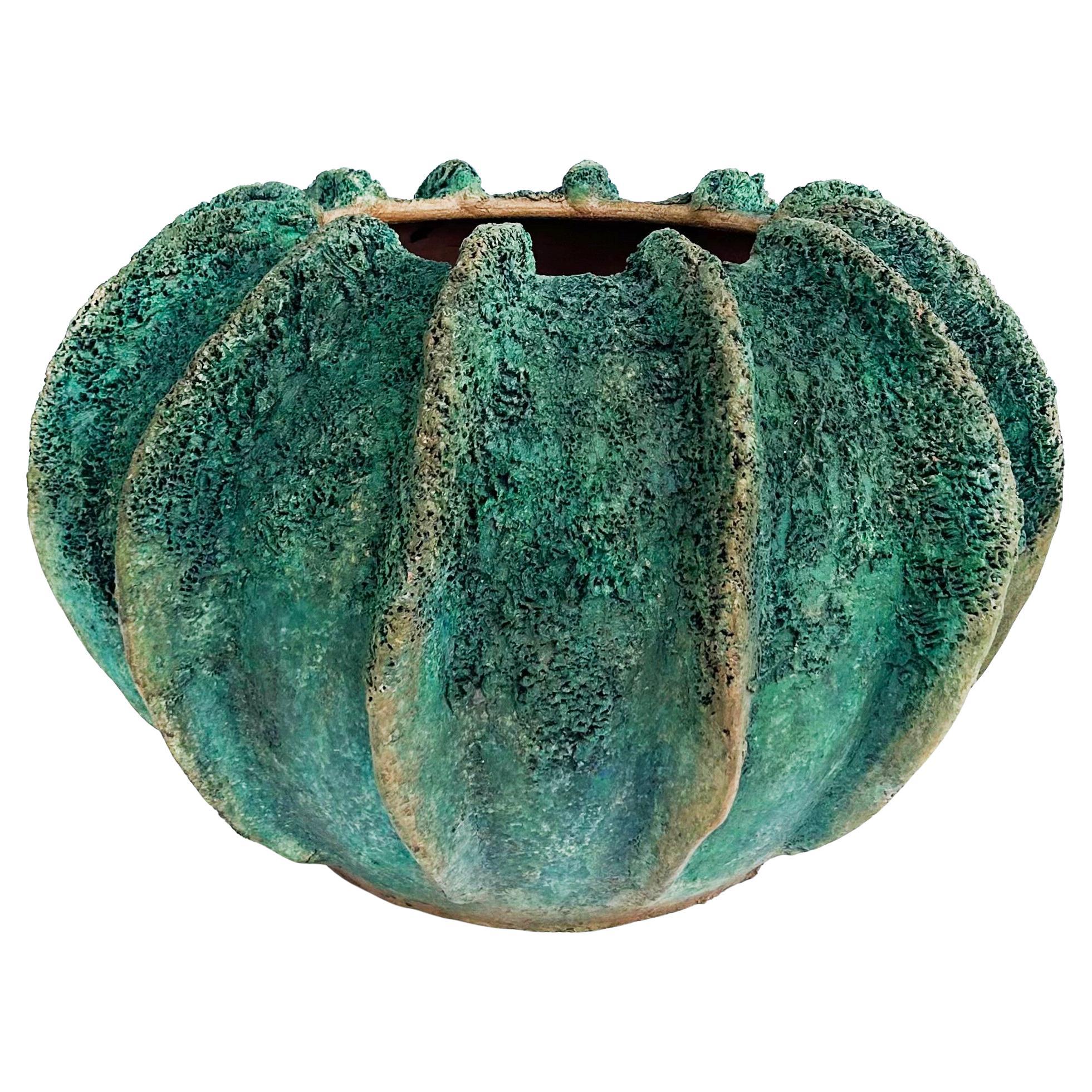 Jardinera grande de terracota acanalada Balinesa Teal