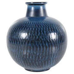 Large Ball Shaped Gunnar Nylund Vase by Nymølle with Dark Blue Glaze 1960s