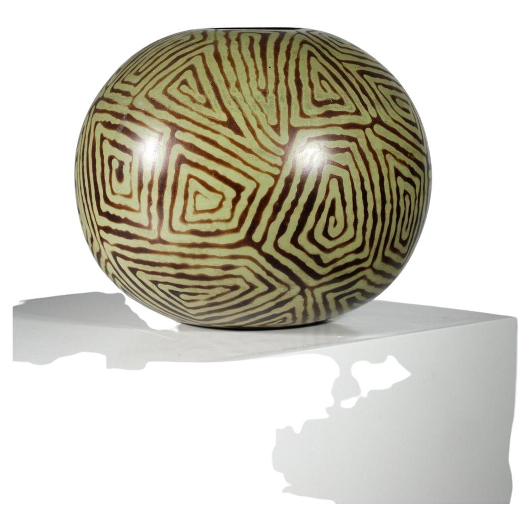 Large Ball Vase with Geometrical Design Art Deco Style - E088 For Sale