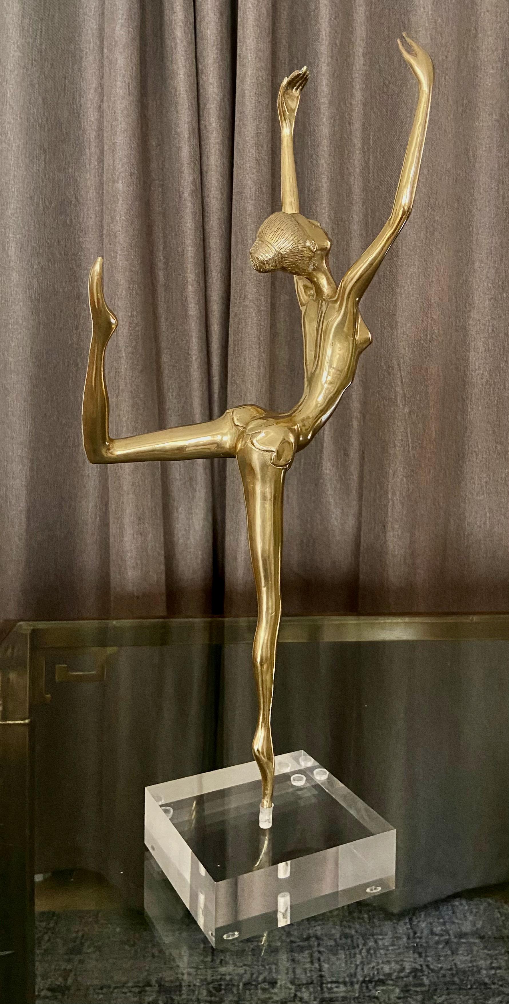 Large Ballerina Dancer Brass Statue, 1920s For Sale 9